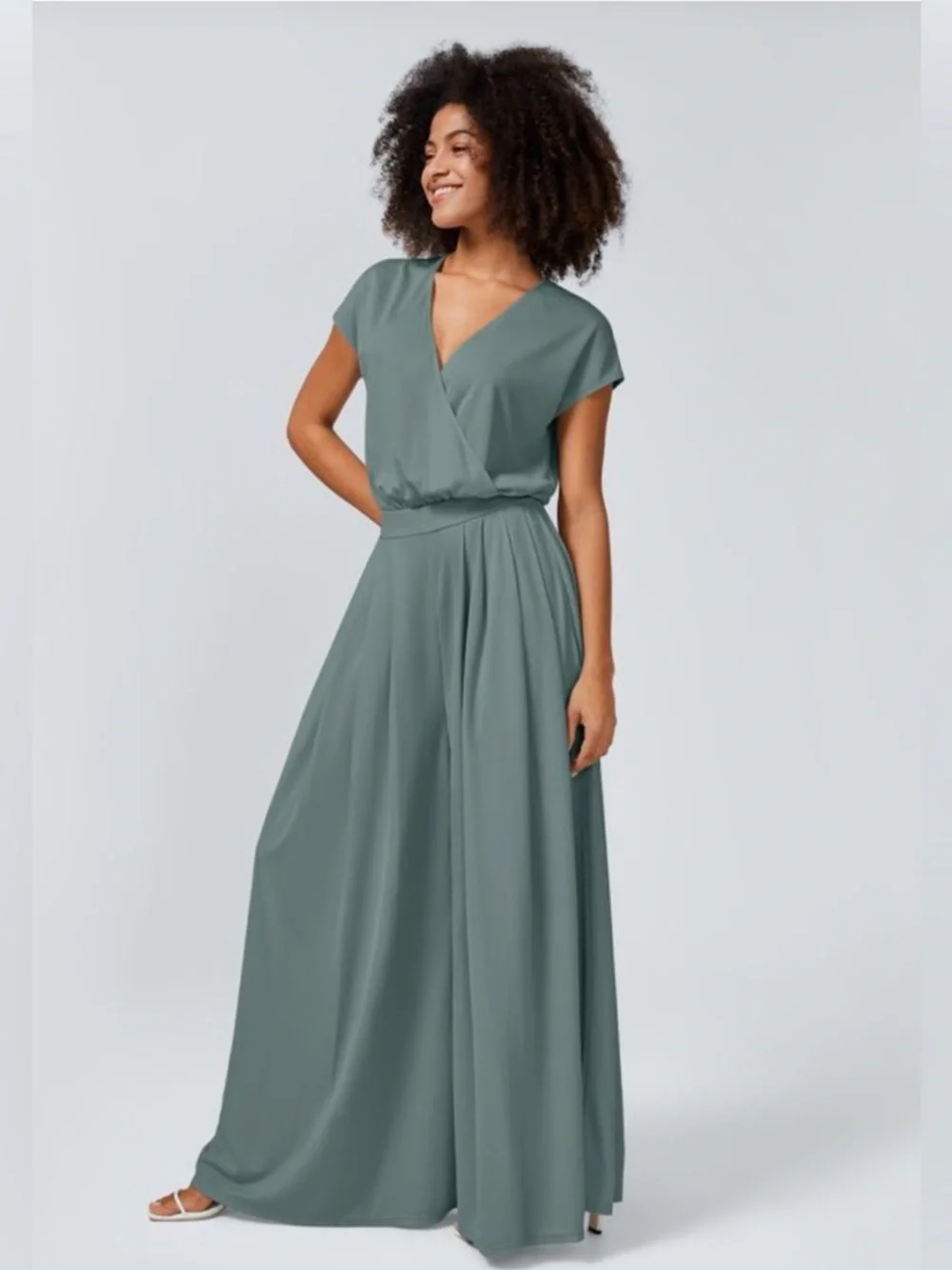 NWT HALARA V Neck Short Sleeve Pocket Wide Leg Flowy Waffle Jumpsuit. Large - Picture 4 of 12